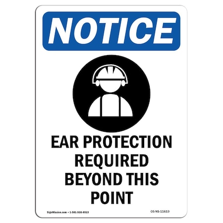 OSHA Notice Sign, Ear Protection Required With Symbol, 5in X 3.5in Decal, 10PK
